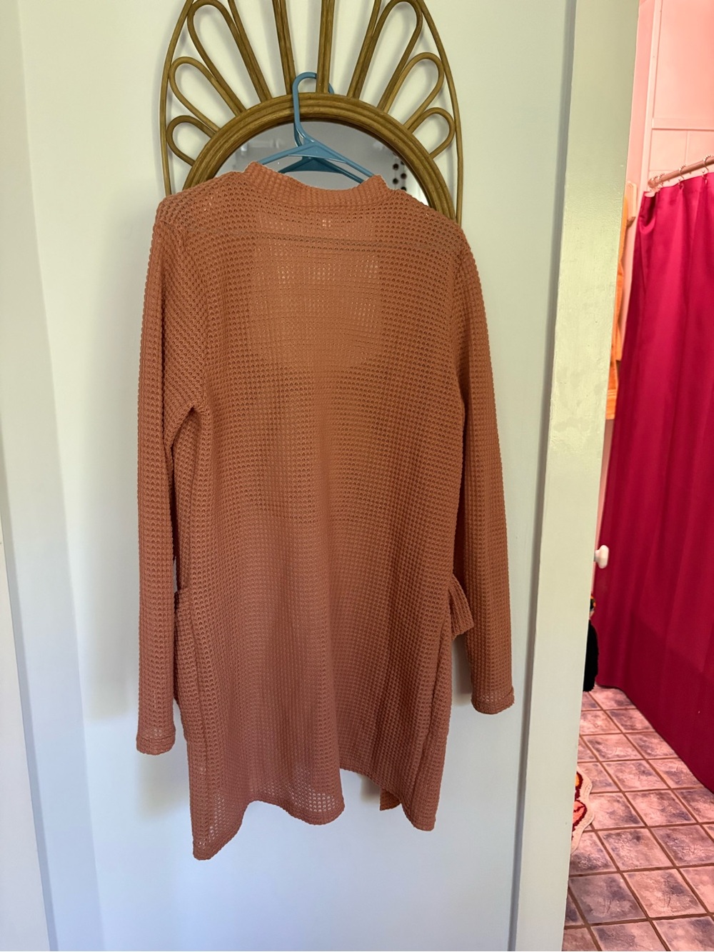 Blakeley Open-Front Waffle Knit long Cardigan - Rust - Picture 2 of 4